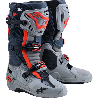 ALPINESTARS Tech 10 Enduro Boots - Medium Gray/Dark Gray/Fluorescent Red - US 7 / EU 40.5 2010025-9338-7