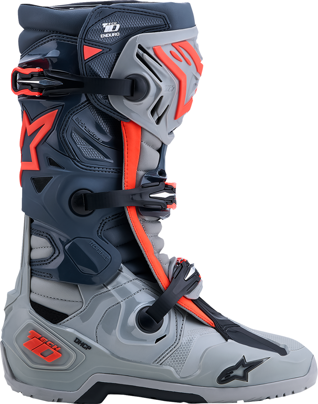 ALPINESTARS Tech 10 Enduro Boots - Medium Gray/Dark Gray/Fluorescent Red - US 7 / EU 40.5 2010025-9338-7