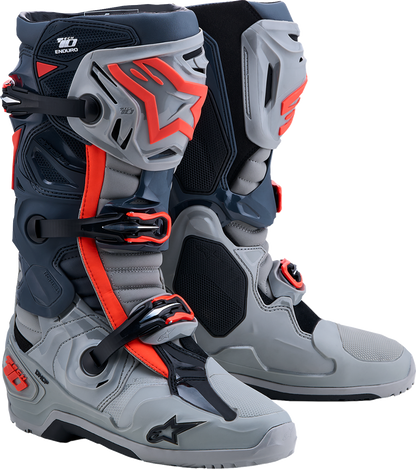 ALPINESTARS Tech 10 Enduro Boots - Medium Gray/Dark Gray/Fluorescent Red - US 12 / EU 47 2010025-9338-12