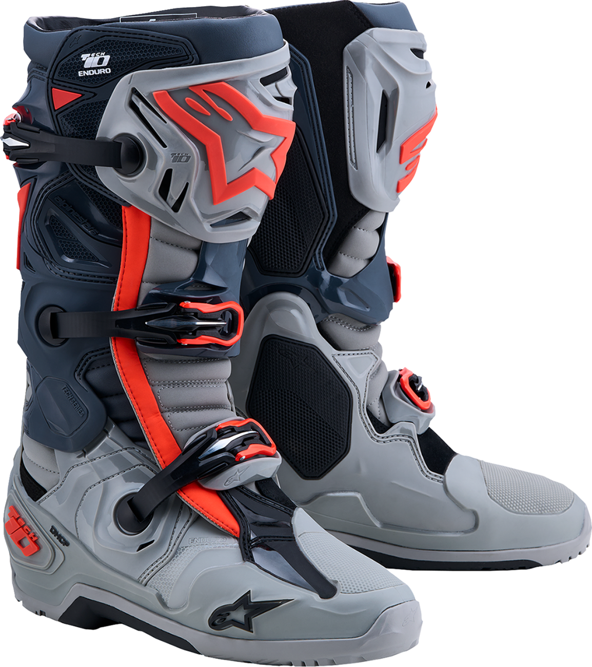 ALPINESTARS Tech 10 Enduro Boots - Medium Gray/Dark Gray/Fluorescent Red - US 13 / EU 48 2010025-9338-13