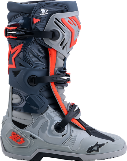 ALPINESTARS Tech 10 Enduro Boots - Medium Gray/Dark Gray/Fluorescent Red - US 9 / EU 43 2010025-9338-9