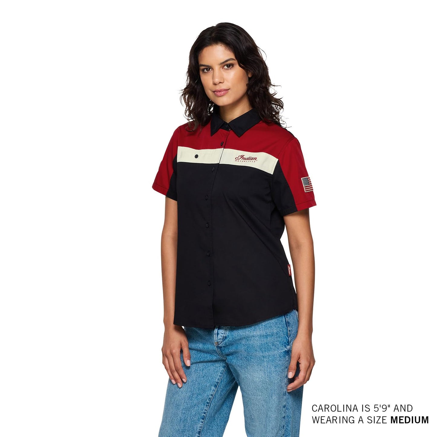 Indian Motorcycle Women's Headress Colorblock Shop Shirt, Red