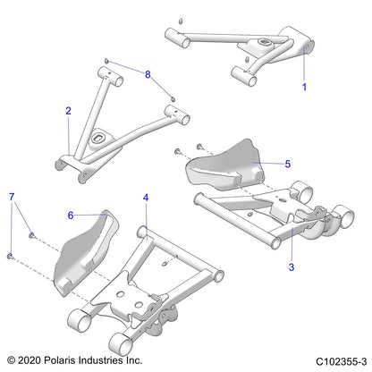 Polaris ATV Control Arm Weld, Upper, Right, Medium Gloss Medium Gloss Black, Genuine OEM Part 1014321-067, Qty 1
