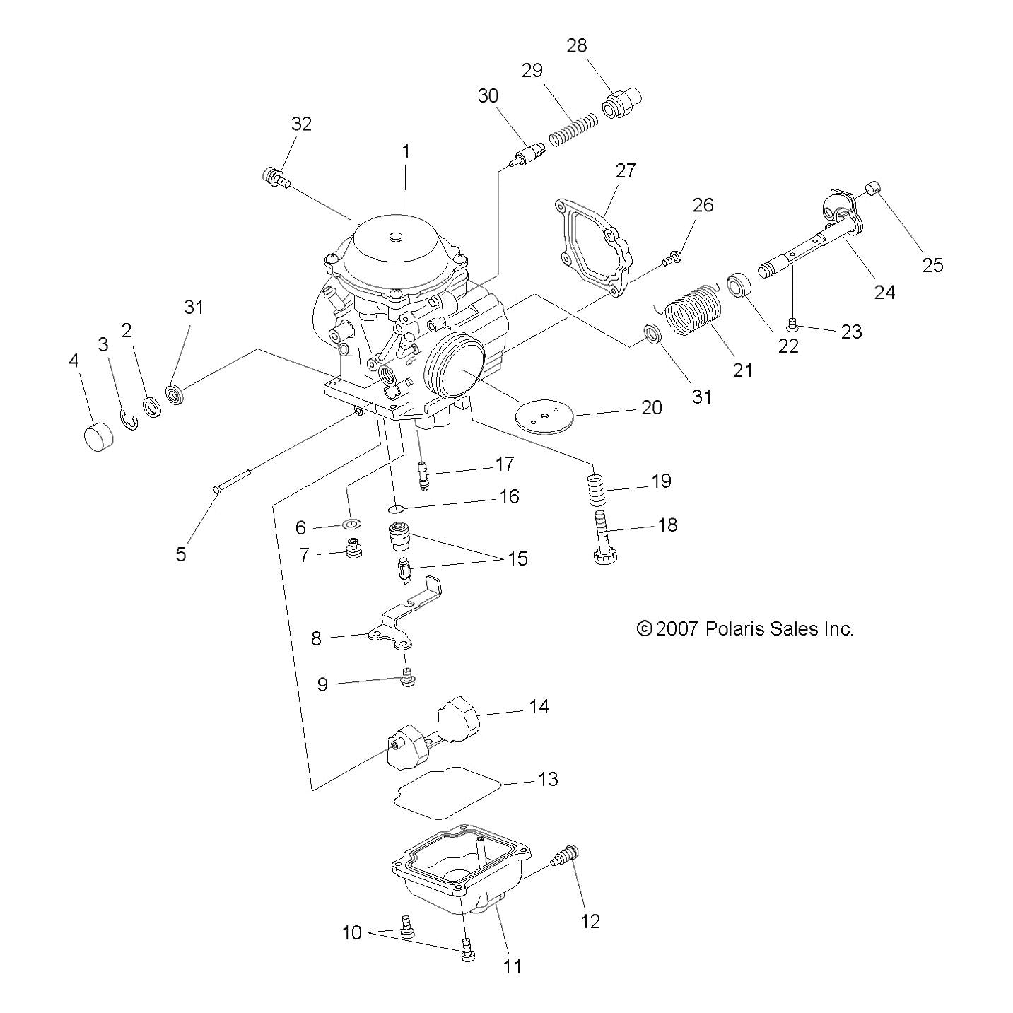 Polaris ATV Carburetor Assembly, Genuine OEM Part 3131572, Qty 1