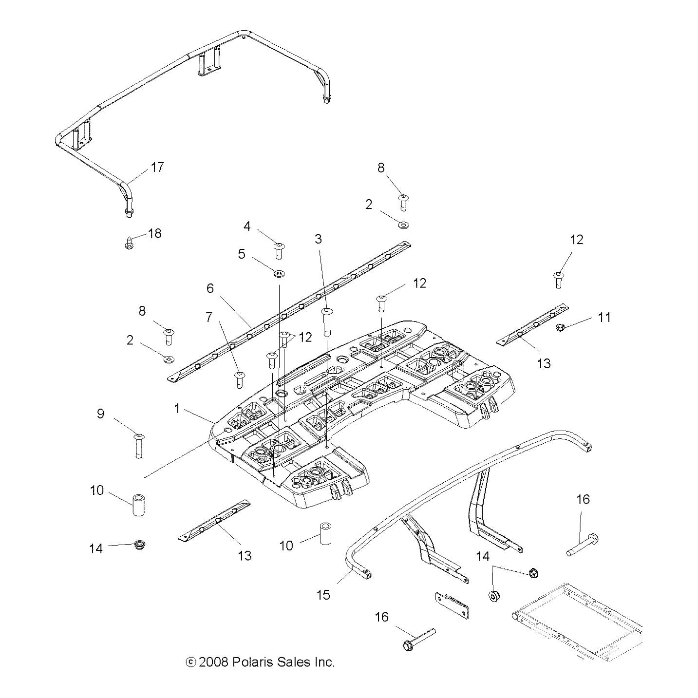 Polaris ATV Rack Extender, Rear, Genuine OEM Part 1014768-418, Qty 1