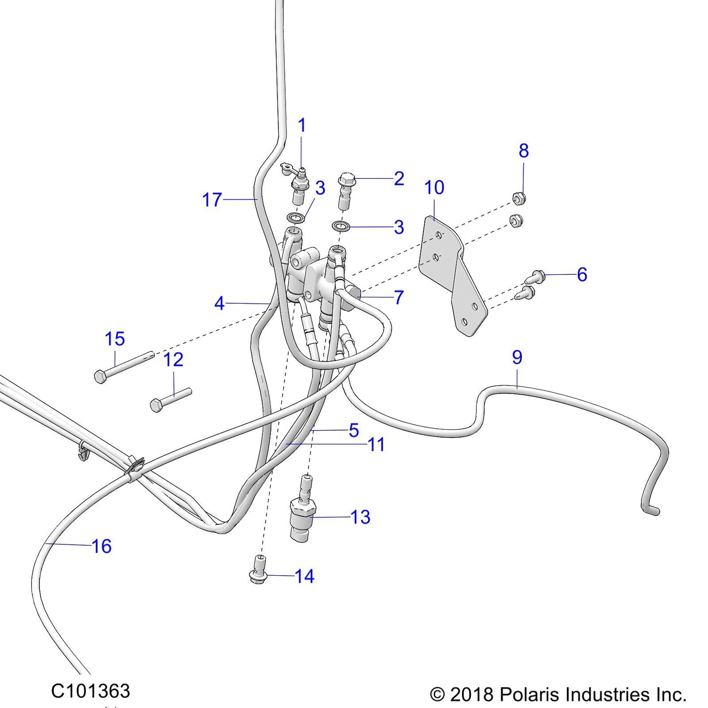 Polaris ATV Brake Line, Rear, Genuine OEM Part 1912205, Qty 1