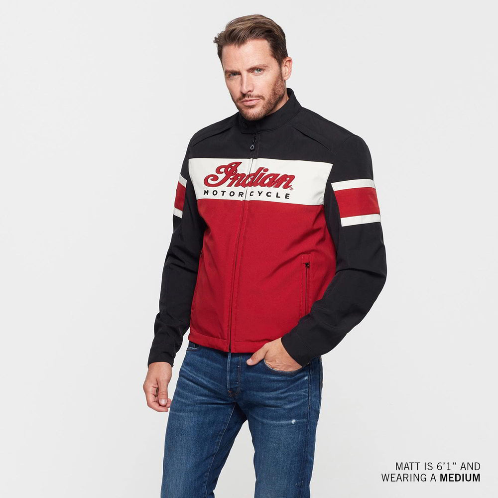 
                      
                        Indian Motorcycle Men's Madison Jacket in Red with Classic Riding Style
                      
                    