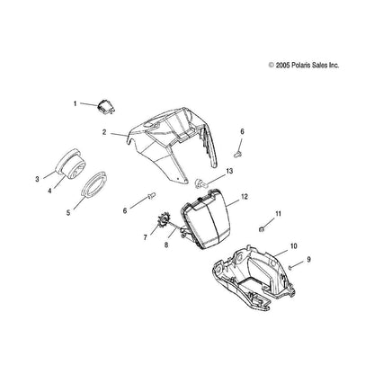 Polaris ATV Headlight Pod, Lower, Snap, Black Metallic, Genuine OEM Part 5436747-177, Qty 1