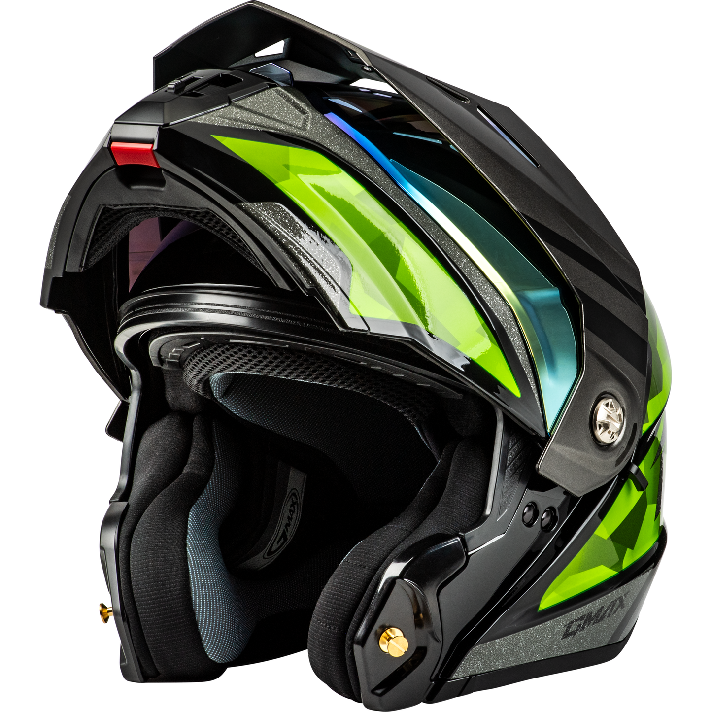 Md 74 Striker Modular Helmet W Gld Shld Blk/Slvr/Grn Mtlc Lg