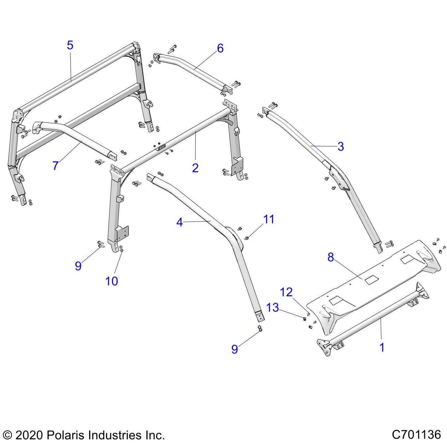 Polaris Ranger WELD-ROPS,FRONT,RH,BLK [FROM 1/1/2020], Genuine OEM Part 1025080-458, Qty 1