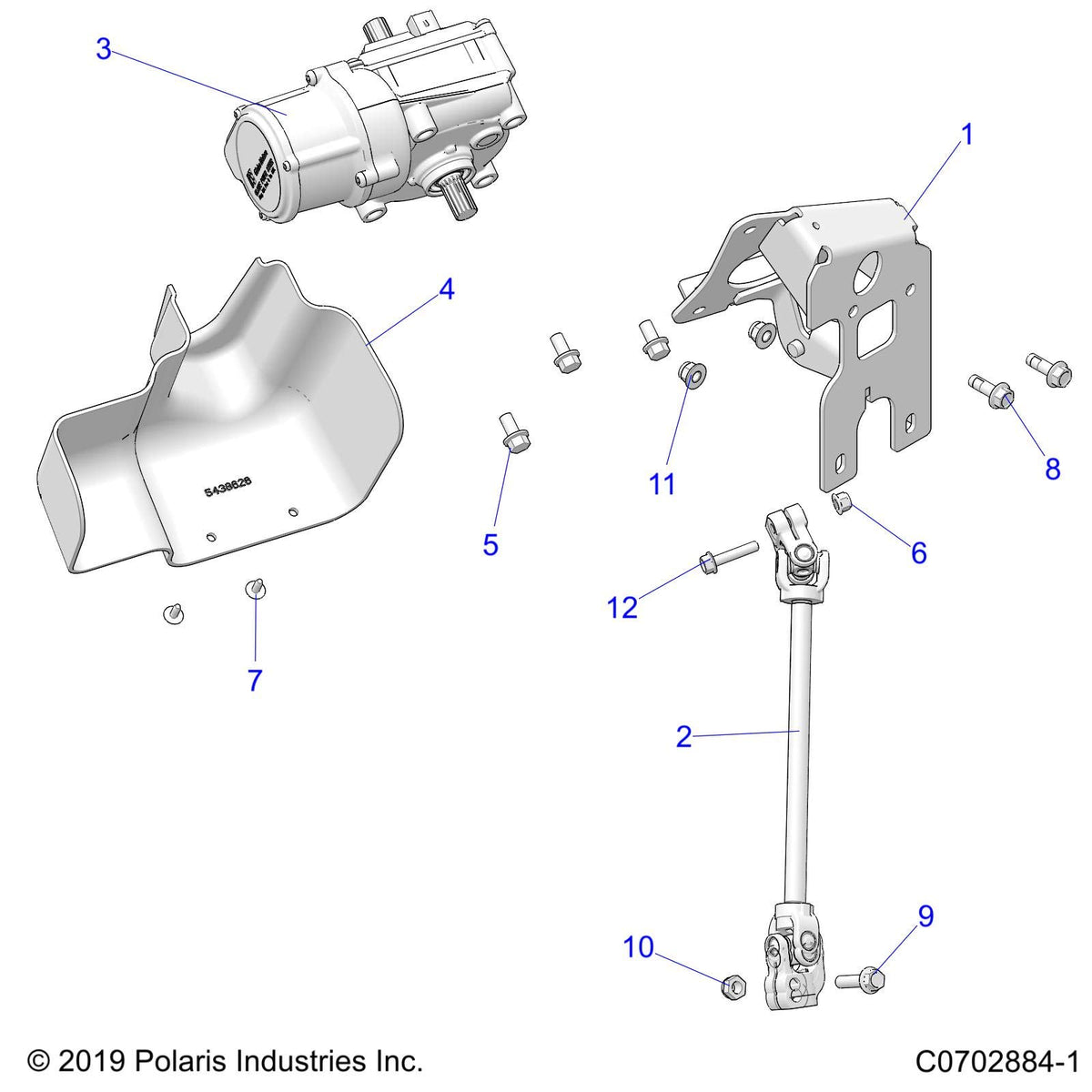 Polaris RZR EPAS Steering Shaft w/Joint, Lower, Genuine OEM Part 1824753, Qty 1