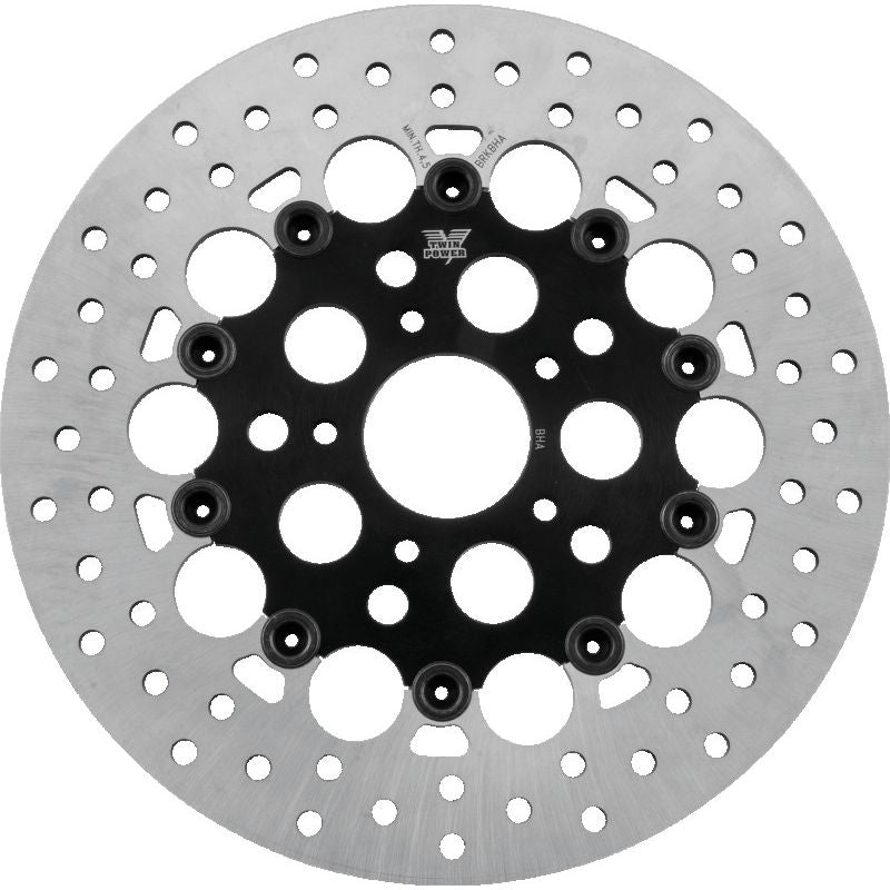 Twin Power 84-17 Big Twin Exc 11.8 and Lug Mount 84-13 XL Front 11.5 Floating Rotor W/Holes Black