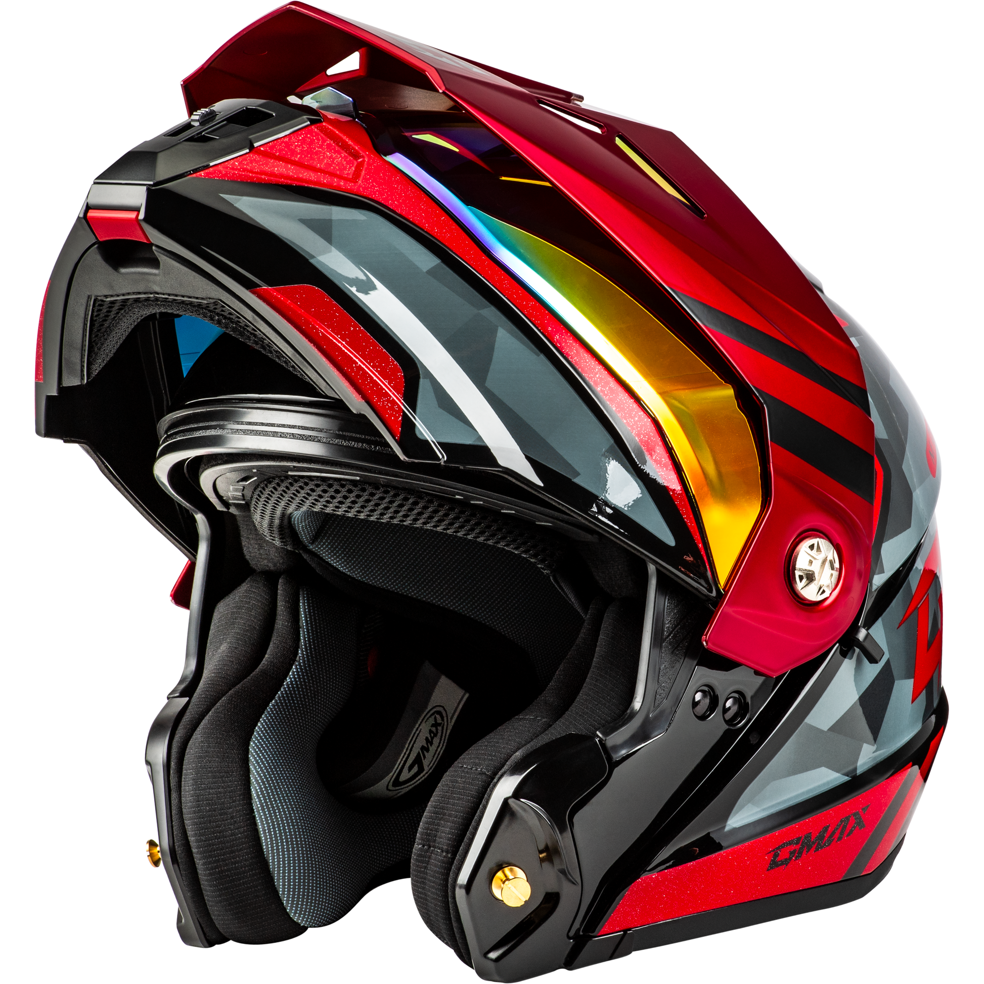 Md 74 Striker Modular Helmet W Red Shield Blk/Gry/Rd Mtlc Xs