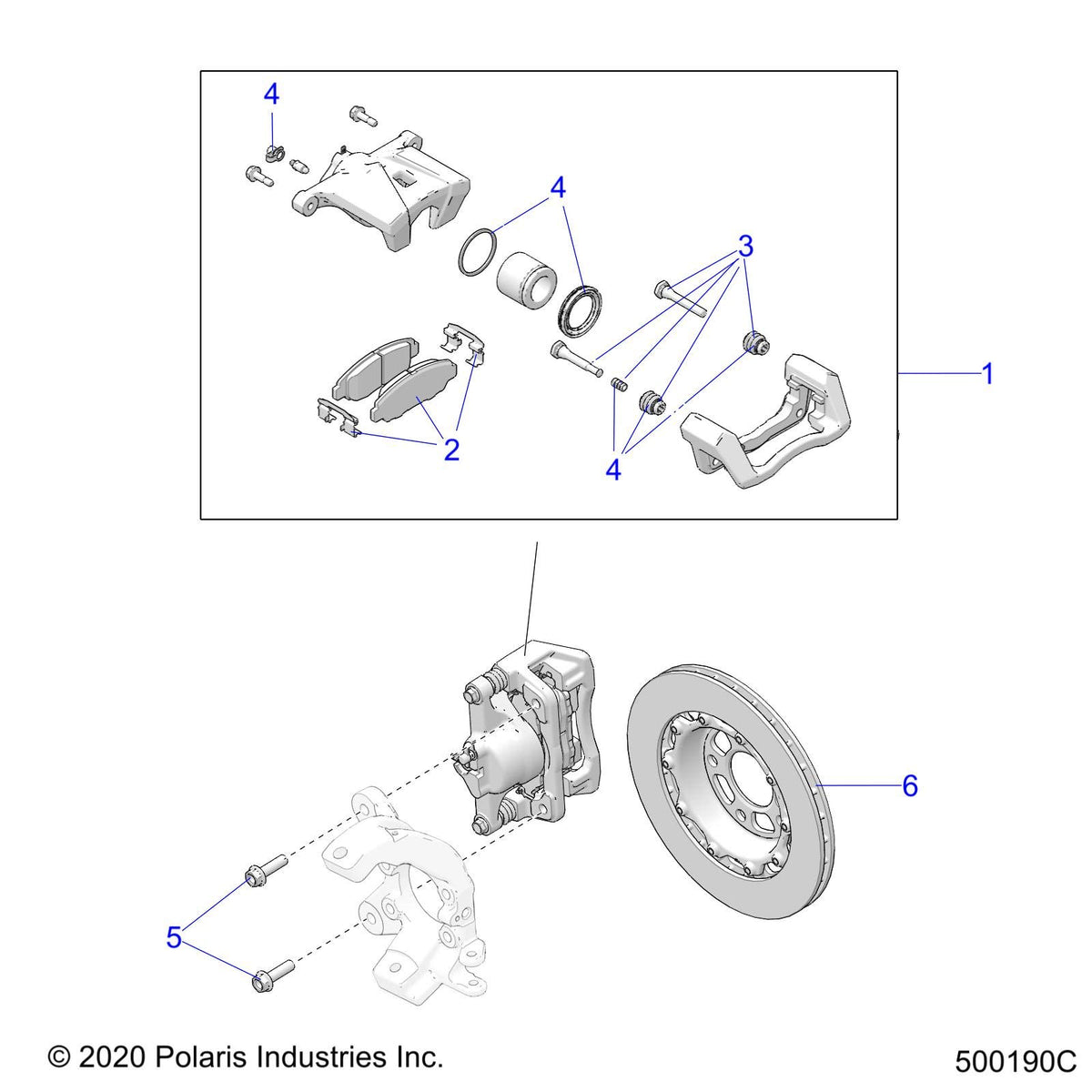 Polaris Slingshot Caliper Assembly, Left, 54 mm, Genuine OEM Part 1912546, Qty 1