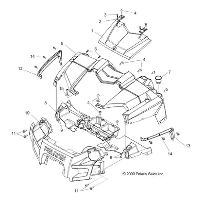 Polaris Ranger Hood-CTR Access, Av. Gray, Genuine OEM Part 5438256-453, Qty 1