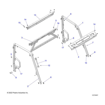 Polaris Off Road Cab Support Weld, Rear, Matte Black, Genuine OEM Part 1021194-458, Qty 1