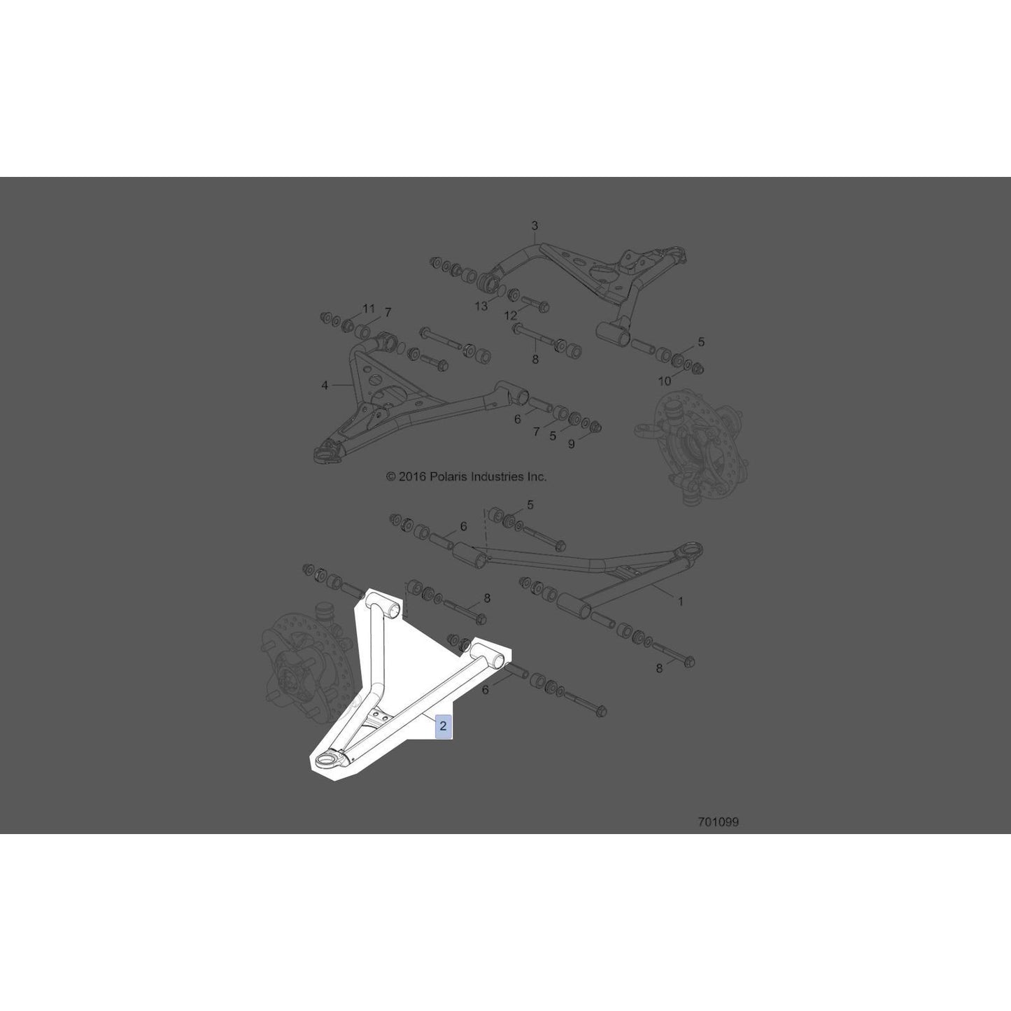 Polaris RZR Control Arm, Lower, Front, Right, Matte Black, Genuine OEM Part 1021405-458, Qty 1