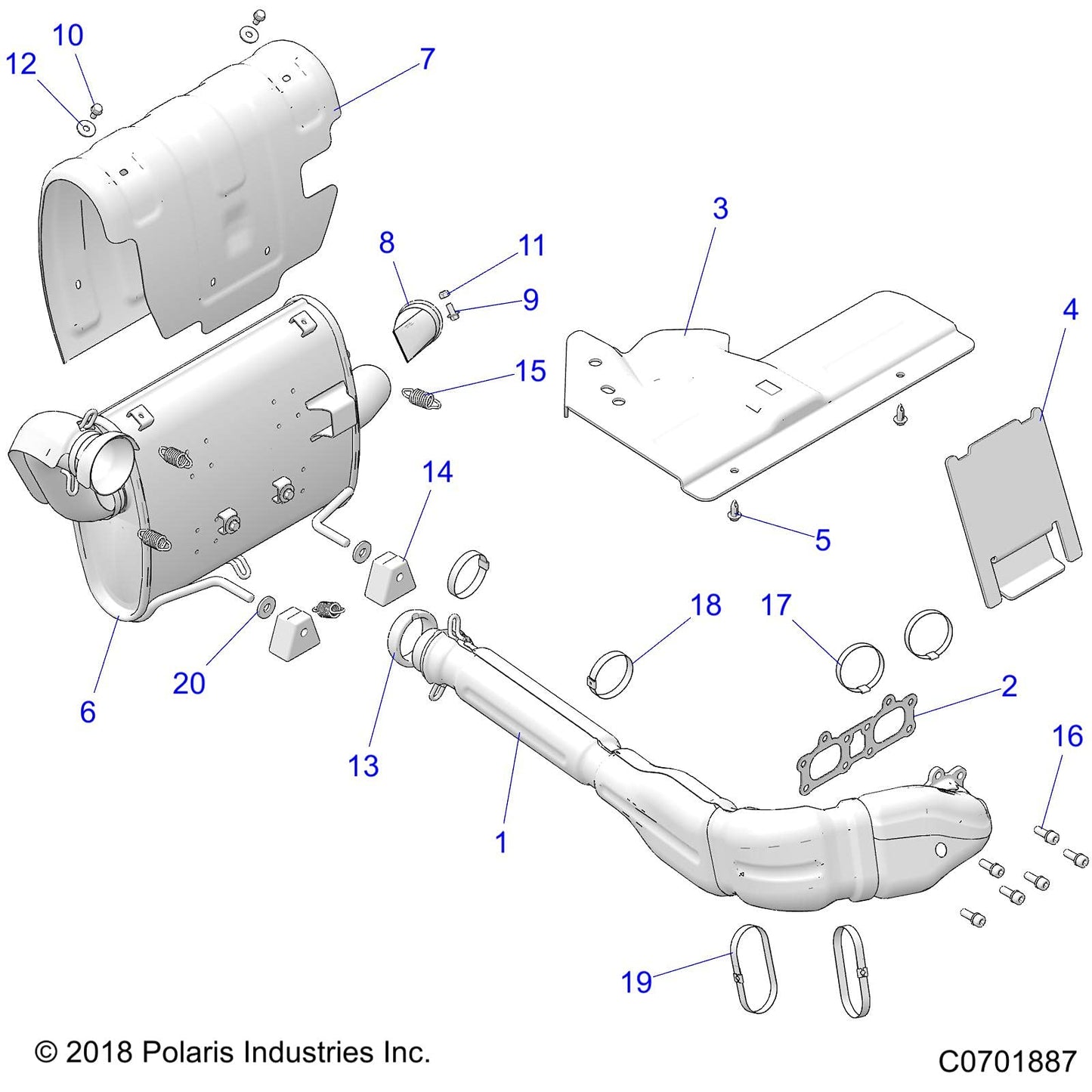 Polaris RZR Headpipe Assembly, Genuine OEM Part 1262364, Qty 1