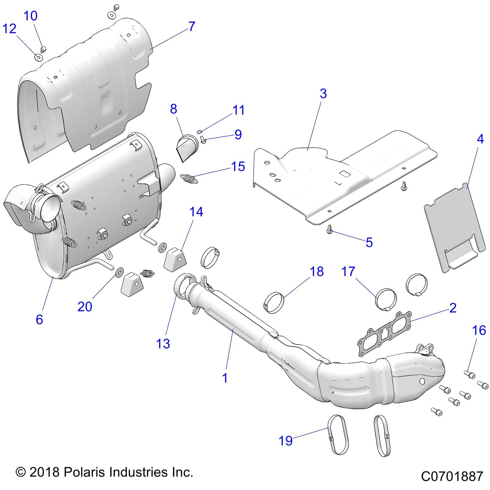 Polaris RZR Headpipe Assembly, Genuine OEM Part 1262364, Qty 1