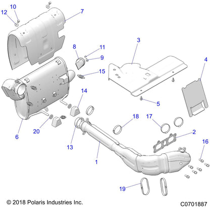 Polaris RZR Headpipe Assembly, Genuine OEM Part 1262364, Qty 1