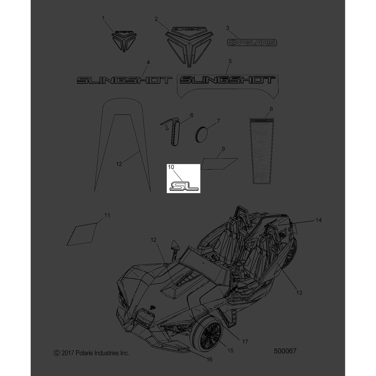 Polaris Slingshot Lettering Badge, SL, Genuine OEM Part 7181729, Qty 1