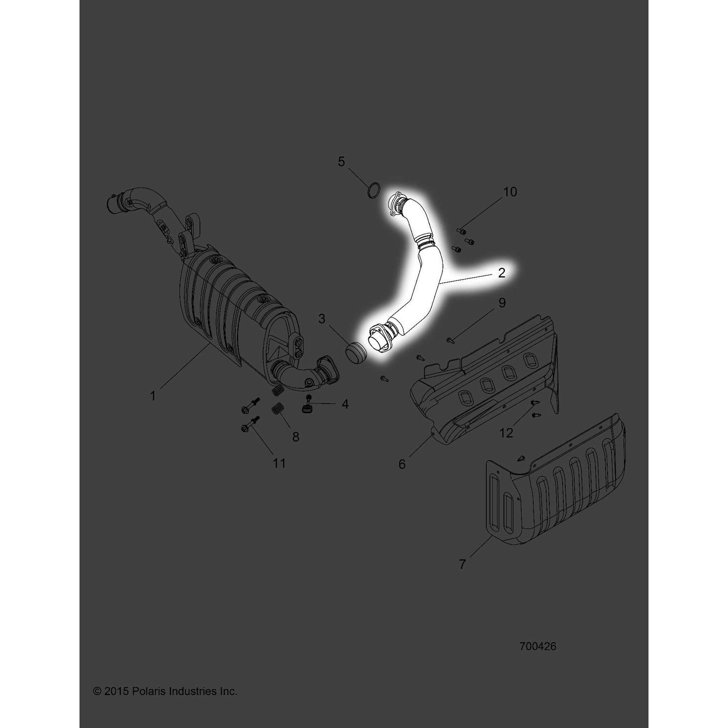 Polaris Ranger Headpipe Assembly, RGR 570, Genuine OEM Part 1262696, Qty 1