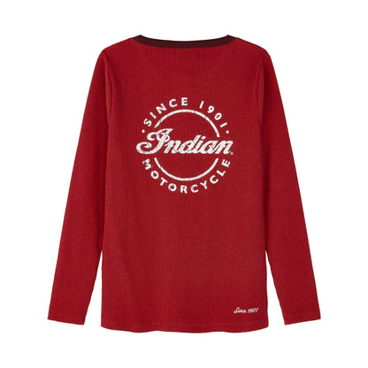 Indian Motorcycle Women's Script Icon Henley Long Sleeve T-Shirt, Red