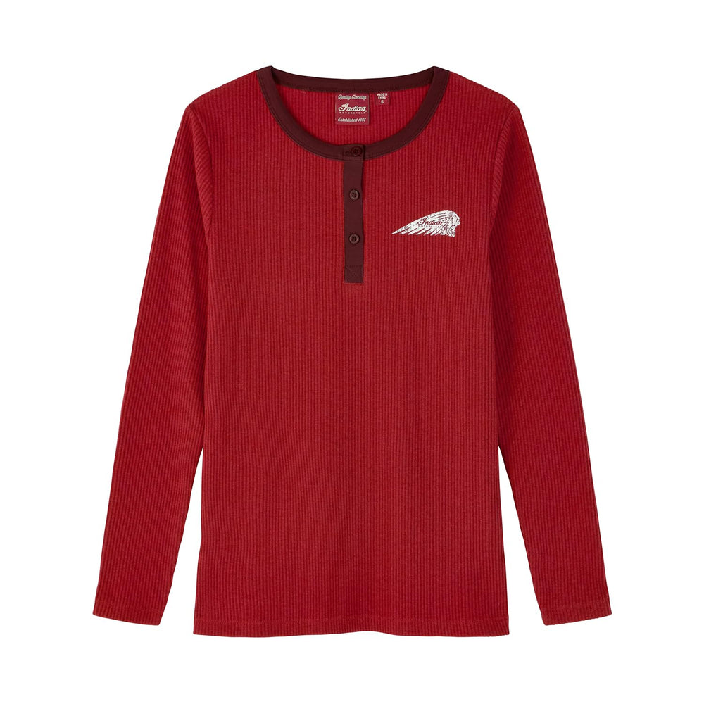 Indian Motorcycle Women's Script Icon Henley Long Sleeve T-Shirt, Red