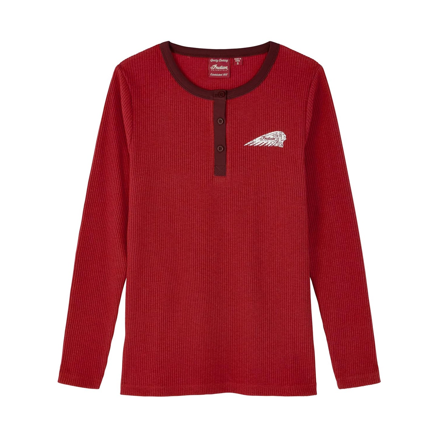 Indian Motorcycle Women's Script Icon Henley Long Sleeve T-Shirt, Red