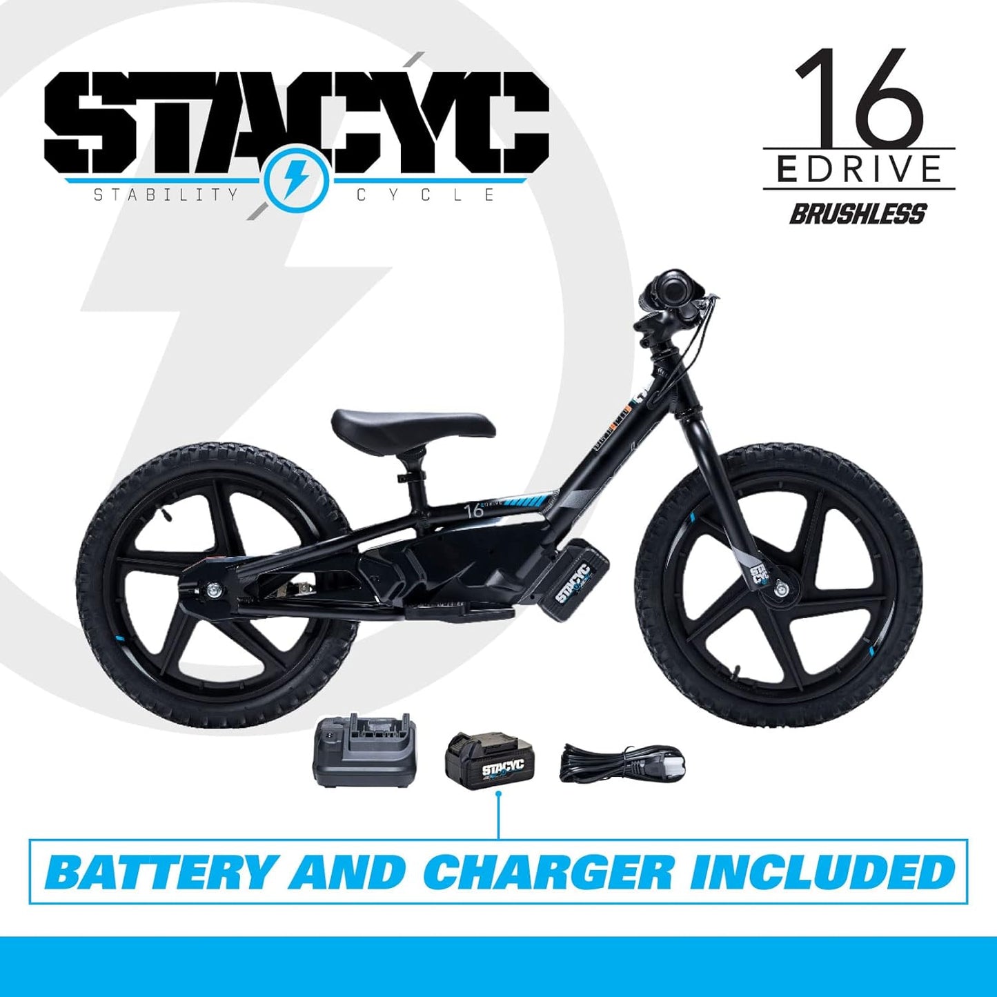 STACYC Brushless 16eDRIVE Electric Balance Bike for Kids Ages 5-7 Years Old