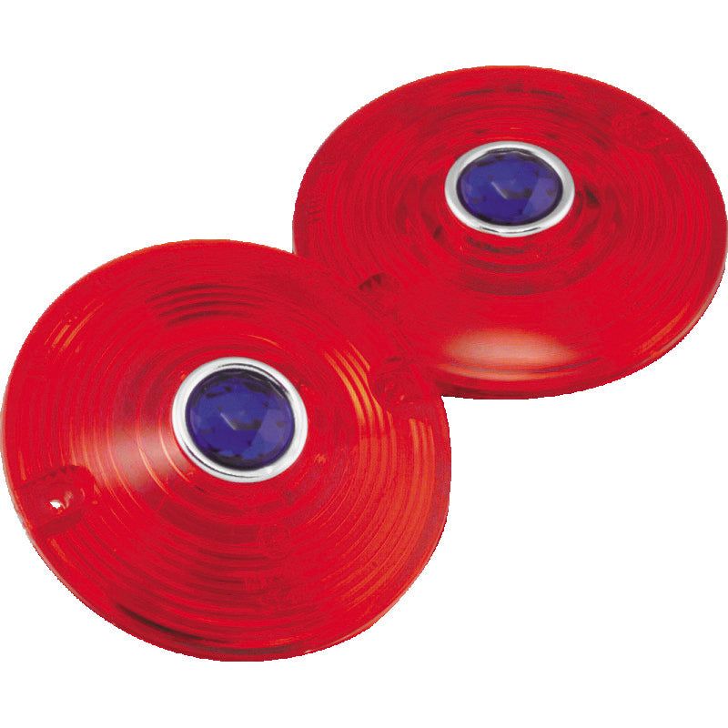 Bikers Choice 86-17 FLH FLT FLST Red Turn Signal Lens With Blue Dot Pr