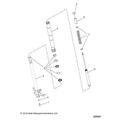 Indian Motorcycle Fork Assembly, Right, Genuine OEM Part 1824725, Qty 1
