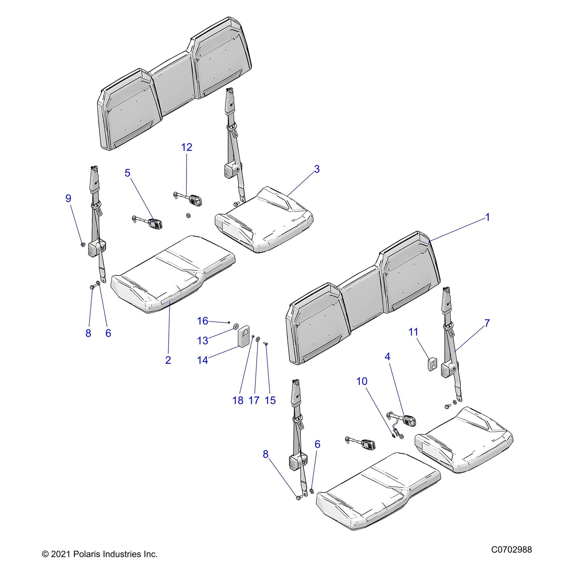 Polaris Off Road ASM-SEAT,3PASS,BACK,K.VNYL [FROM 3/13/19], Genuine OEM Part 2689709, Qty 1