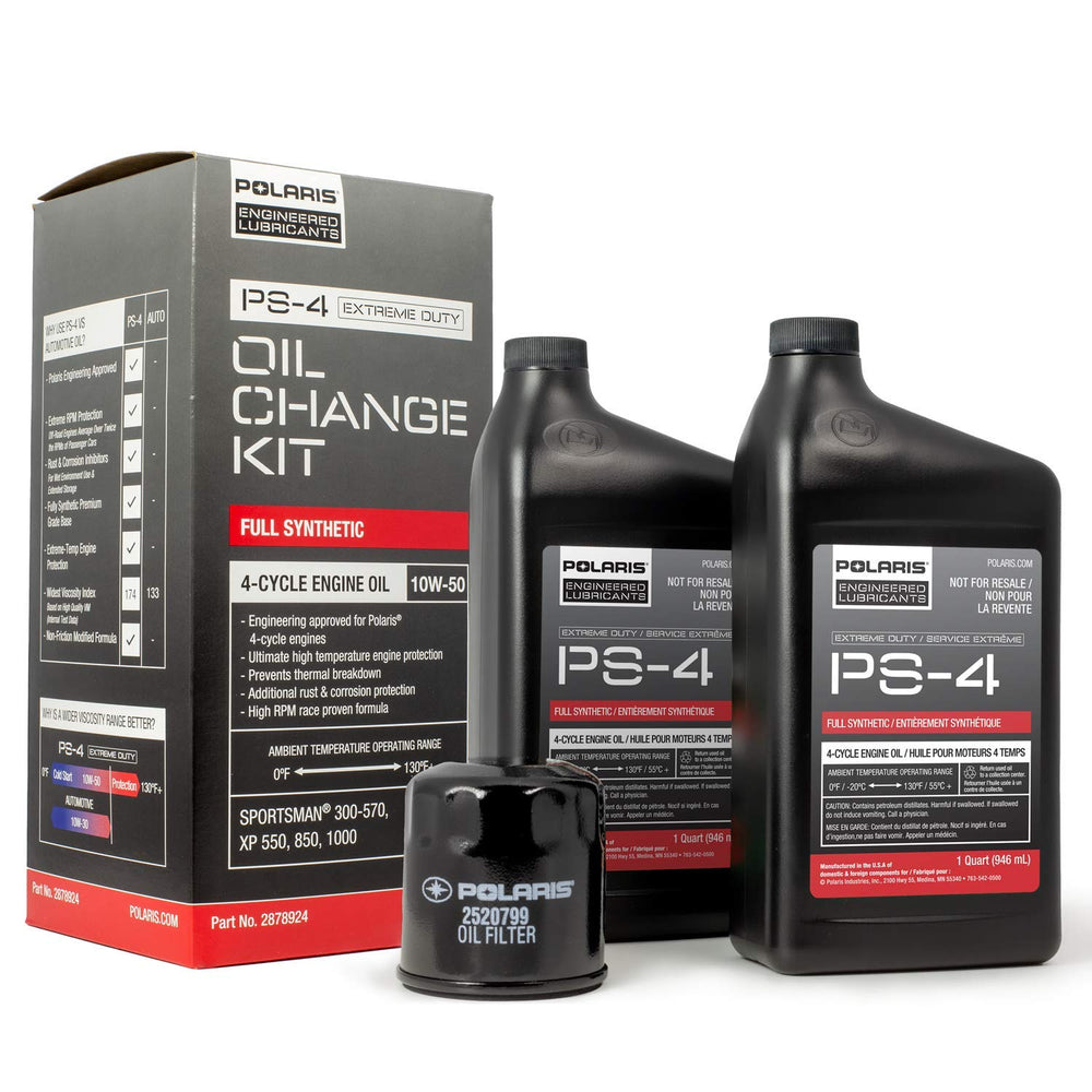 
                      
                        Polaris Ranger Full Synthetic Oil Change Kit, 2878924, 2 Quarts of PS-4 Extreme Duty Engine Oil and 1 Oil Filter
                      
                    