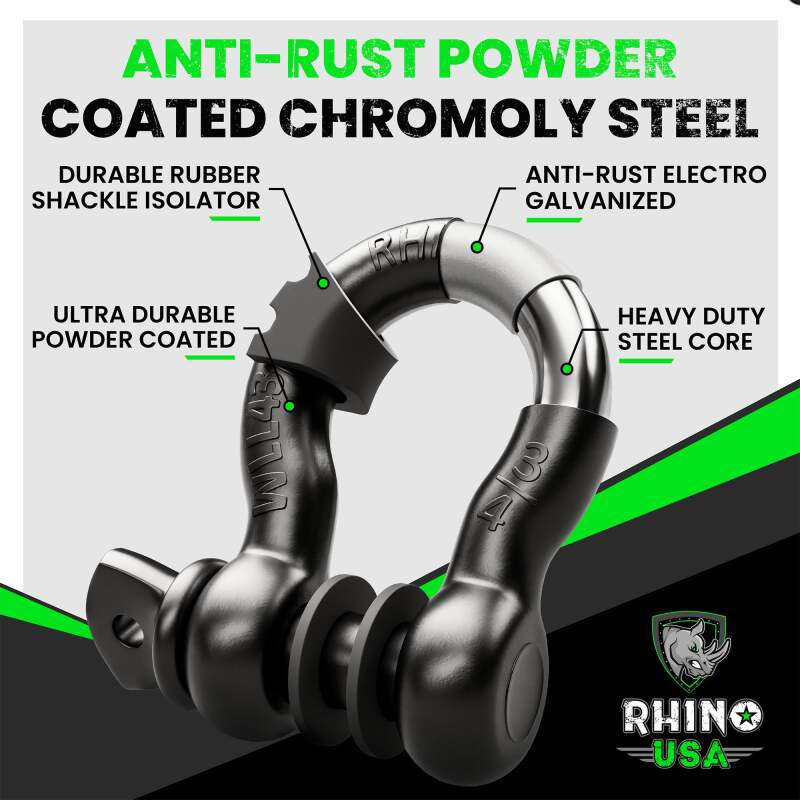 Rhino USA 3/4In D-Ring Shackle Set (2-Pack) Matte Black