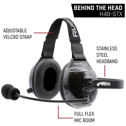 Rugged Radios AlphaBass Carbon Fiber Headset for STEREO and OFFROAD Intercoms Behind The Head