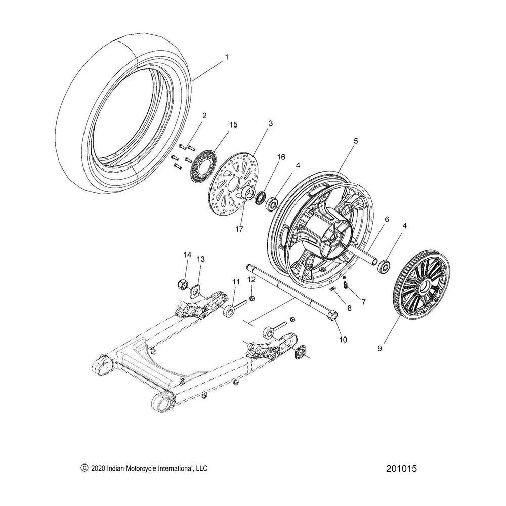 
                      
                        Indian Motorcycle WHEEL-REAR,16",CAST,B60,BLK [INCL., 4,6,7,17], Genuine OEM Part 1523578-266, Qty 1
                      
                    