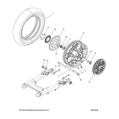 Indian Motorcycle WHEEL-REAR,16",CAST,B60,BLK [INCL., 4,6,7,17], Genuine OEM Part 1523578-266, Qty 1