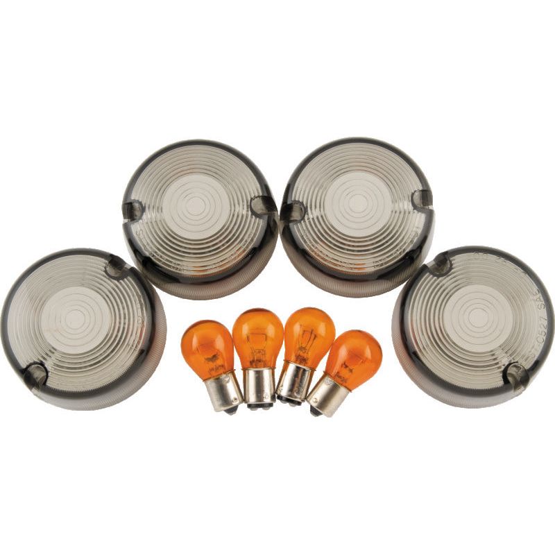 Bikers Choice 86-99 FXST 86-01 FXD FXR XL Smoked Turn Signal Lens & Amber Bulb Kit Repl H-D 69306-02