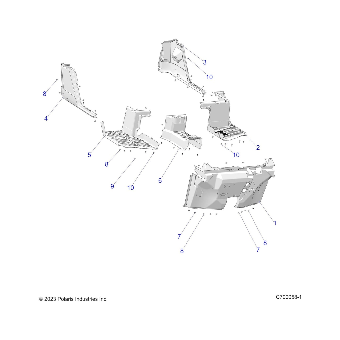 Polaris Ranger Floor, Left, Genuine OEM Part 5453737-070, Qty 1