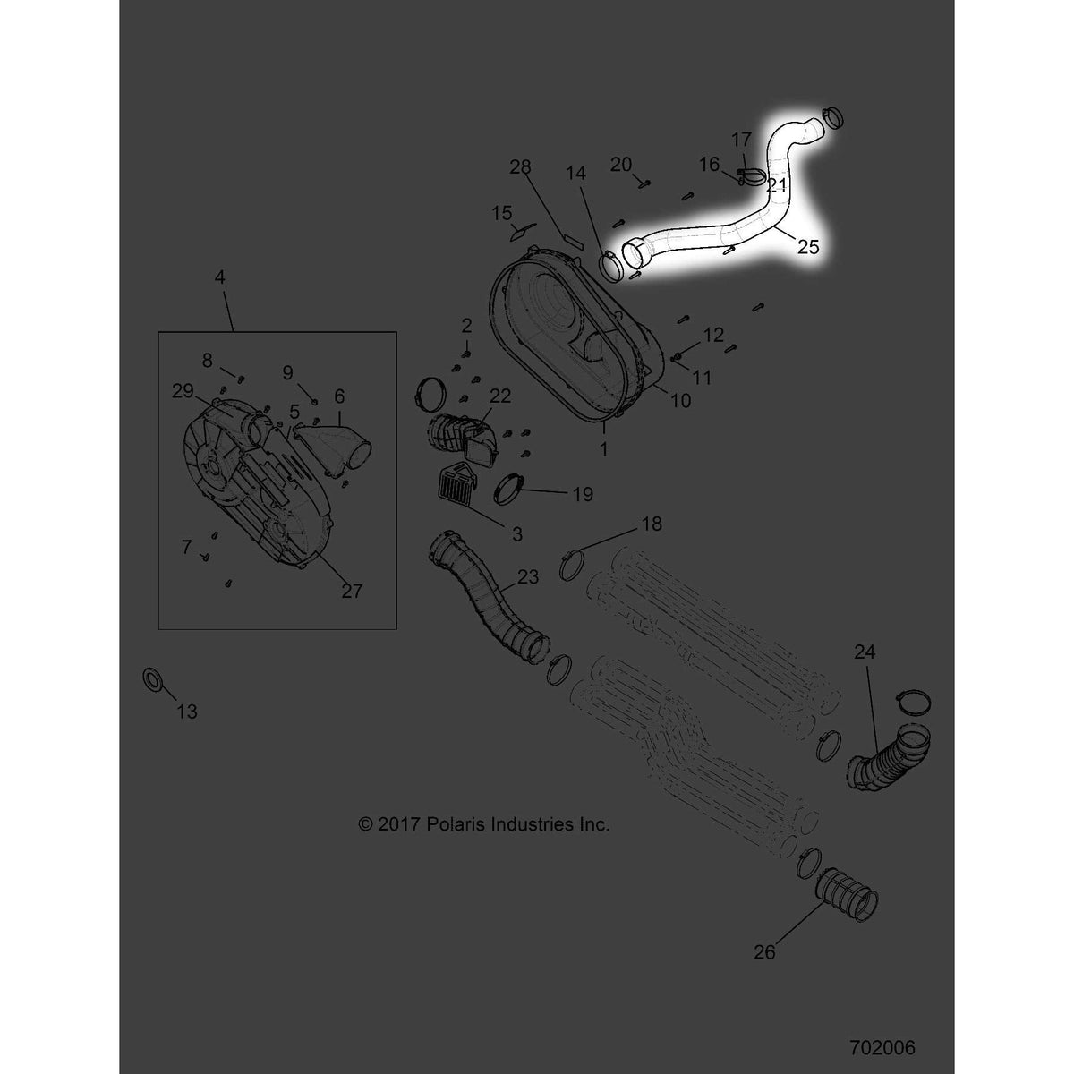 Polaris Ranger Secondary Intake Clutch Hose, Rubber, Genuine OEM Part 5416058, Qty 1