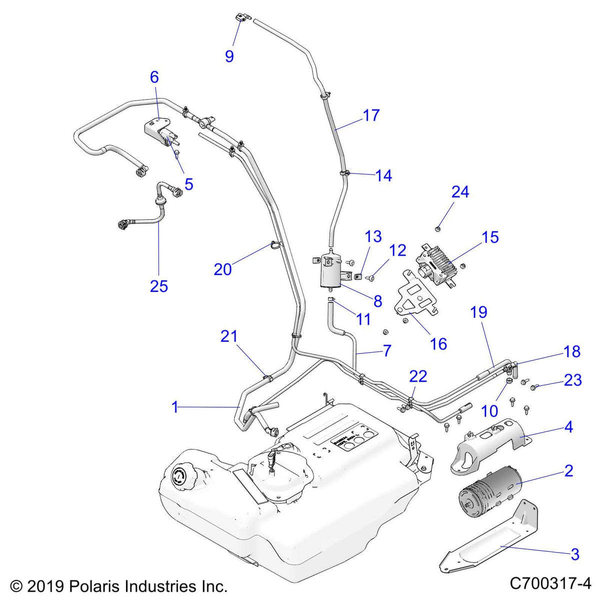 Polaris RZR Supply Fuel Line Assembly, Genuine OEM Part 2521993, Qty 1