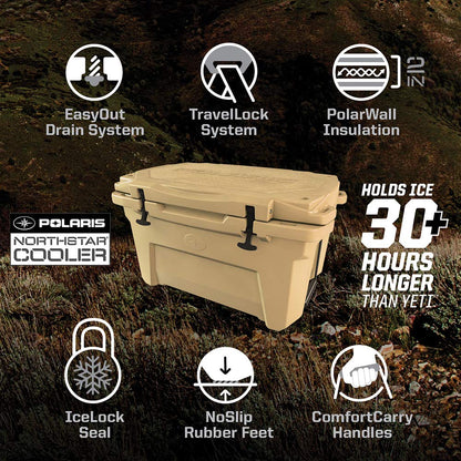 Polaris NorthStar 60 Quart Cooler, Portable Ice Chest, Durable, Lockable, Keeps Ice Cold Longer, Easy to Carry, Tie-Down Cooler for Off-Road, Camping, Hunting, Fishing, Picnics, Beverages - 2883425