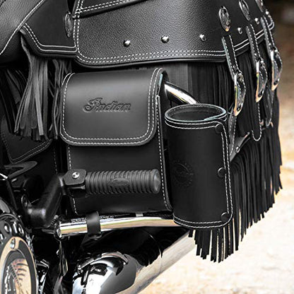 Indian Motorcycle Rear Highway Motorcycle Bar Bag for Specific Bagger, Touring Models, Black Genuine Leather, Includes Water Bottle Holder and One Pouch for Gloves, Maps, Phone and More - 2880297-01