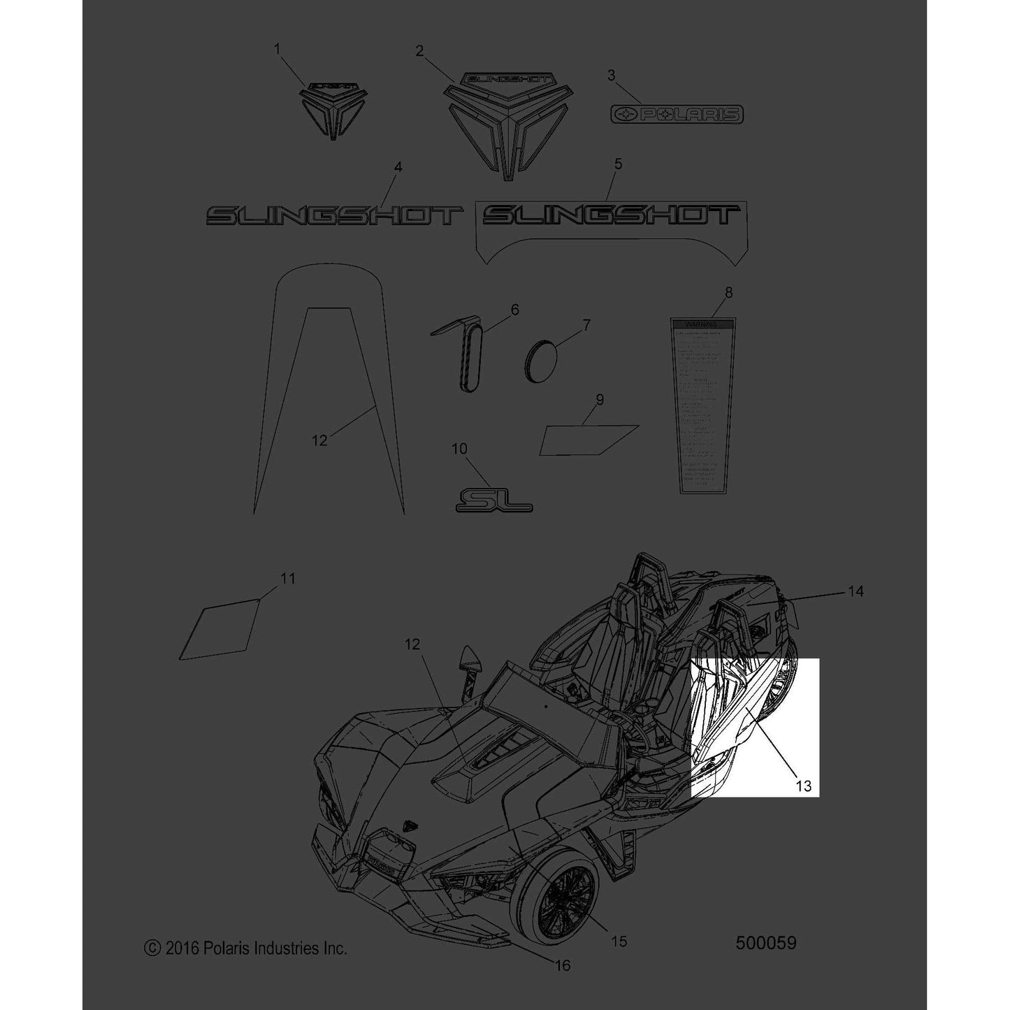 Polaris Slingshot Rear Wing Decal, Right, Silver/Black, Genuine OEM Part 7185196, Qty 1