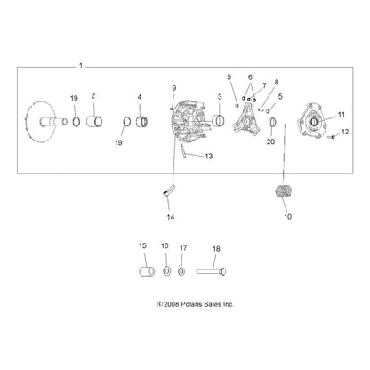 Polaris ATV Basic Engine Braking System (EBS) Drive Clutch Assembly, Genuine OEM Part 1322953, Qty 1