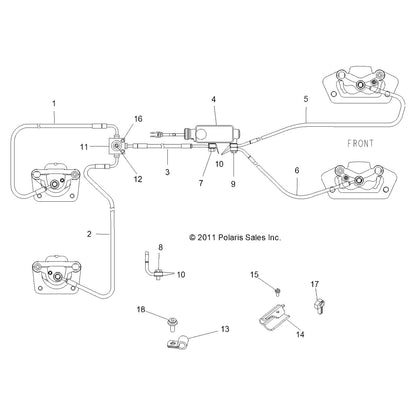 Polaris RZR Brake Line, Rear, Left, Genuine OEM Part 1911448, Qty 1
