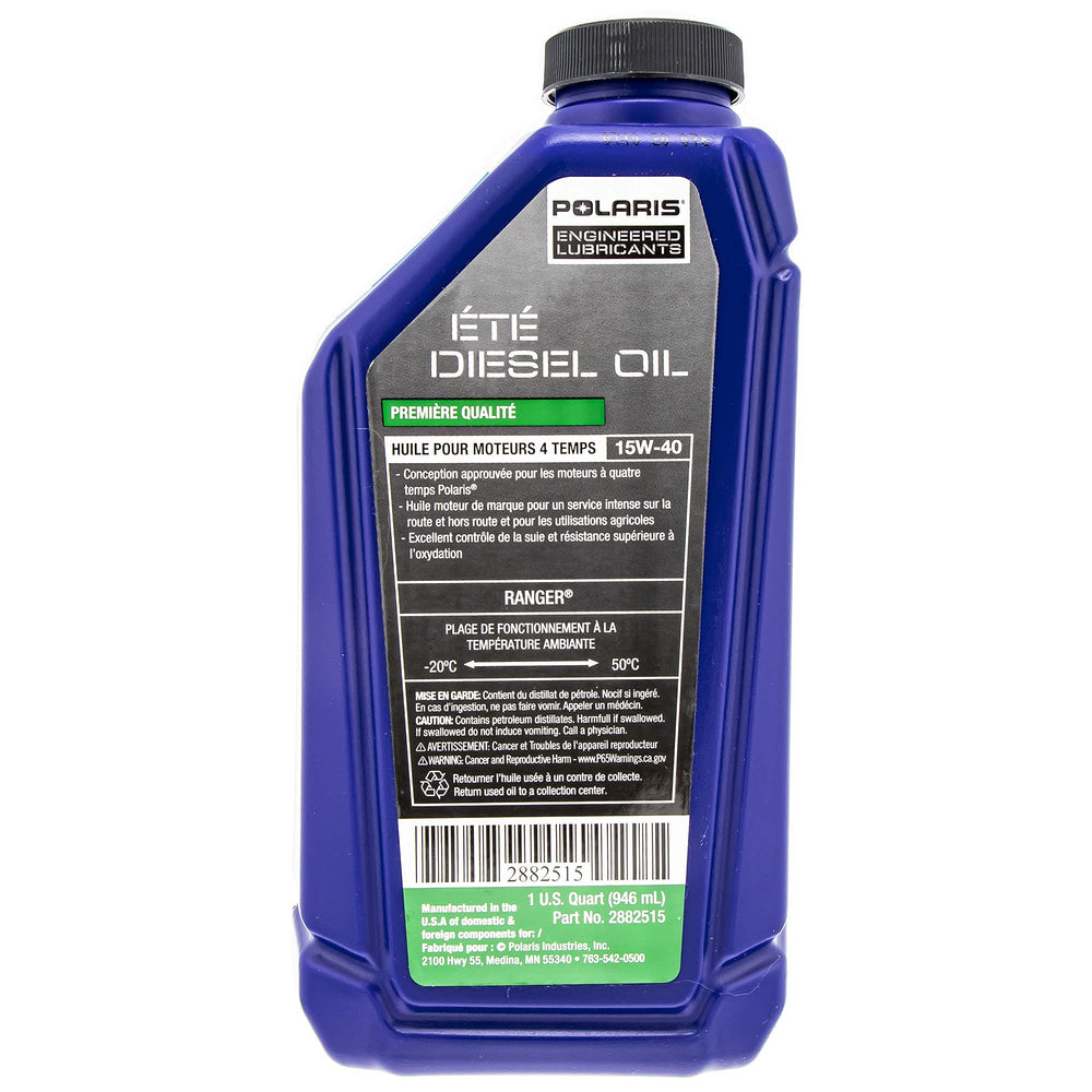 
                      
                        Polaris Genuine OEM 1 Quart 15W40 Summer Diesel Engine Oil Ranger 2882515
                      
                    