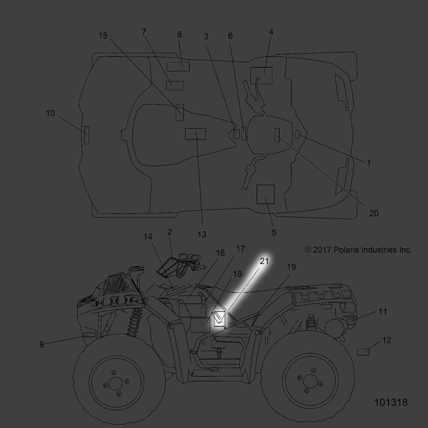 Polaris ATV Side Decal, Mid, Back, Right, Genuine OEM Part 7187342, Qty 1
