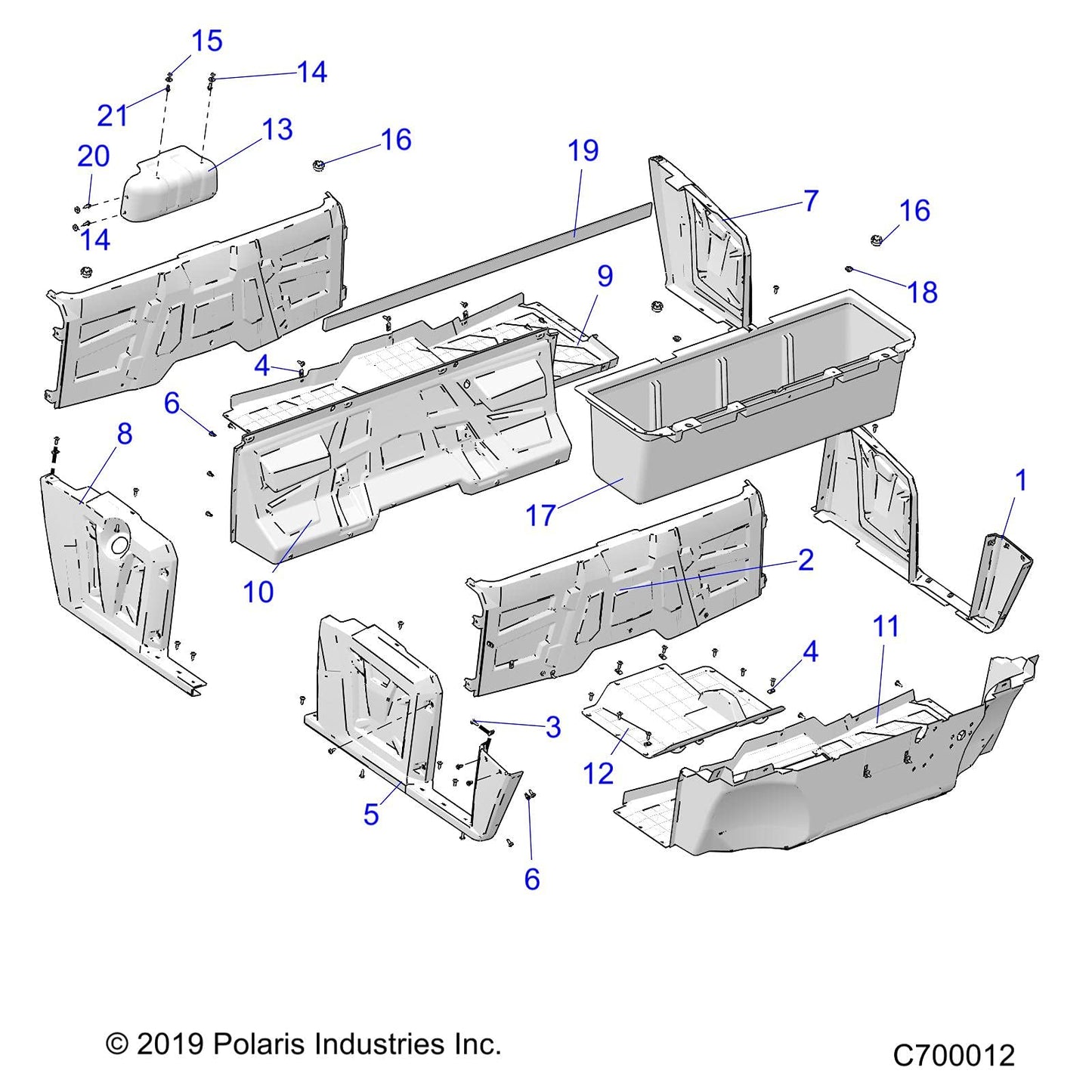 Polaris Ranger Floor, Rear, Front, Gloss Black, Crew, Genuine OEM Part 5438097-070, Qty 1
